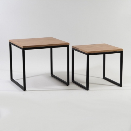 Largo oak&amp;black set of square coffee tables Signal