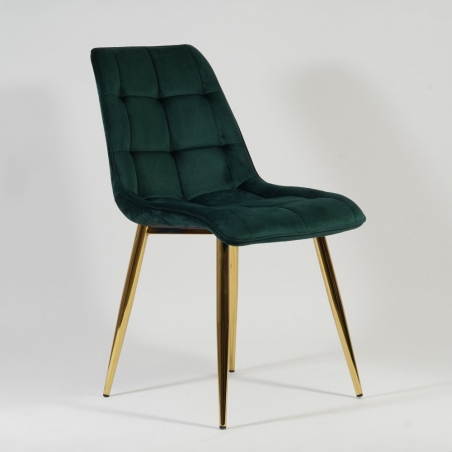 Stylowe Krzesło pikowane na złotych nogach Chic Velvet Gold Zielone Signal do jadalni, salonu i kuchni.