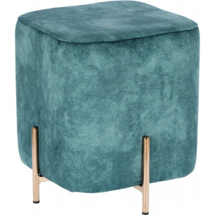 Izbit blue square velvet pouffe with gold legs Intesi