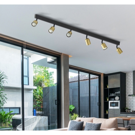 Kierunkowy Reflektor sufitowy Top VI czarno-złoty TK Lighting do kuchni, przedpokoju i sypialni.