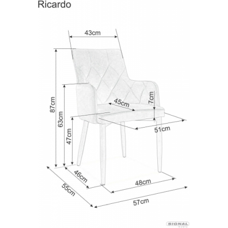 Krzesło welurowe z podłokietnikami Ricardo Velvet Granatowe Signal