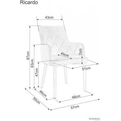 Krzesło welurowe z podłokietnikami Ricardo Velvet Zielone Signal