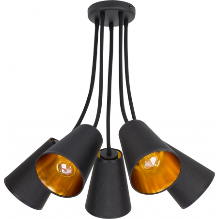 Stylowa Lampa sufitowa regulowana z abażurami Wire V czarno-złota TK Lighting do sypialni i salonu.