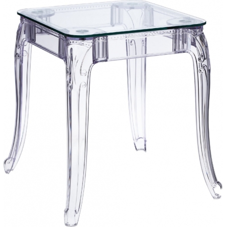 Stylowy Stół kwadratowy designerski Ghost 62x62 przezroczysty D2.Design do kuchni, jadalni i salonu.