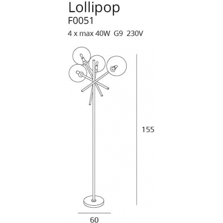 Stylowa Lampa podłogowa szklane kule Lollipop przezroczysto-czarna MaxLight do salonu i sypialni.