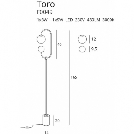 Toro LED white&amp;gold glass floor lamp MaxLight