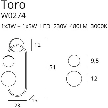 Toro LED white&amp;gold double glass wall lamp MaxLight