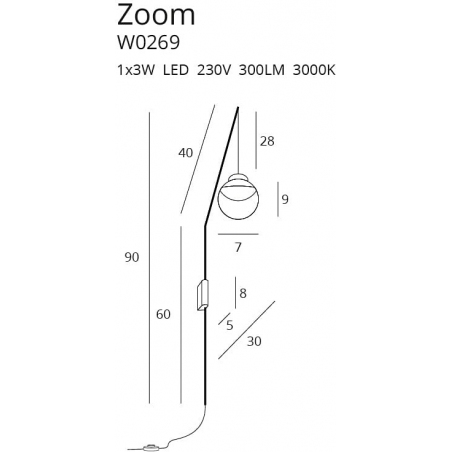 Ładny Kinkiet wiszący designerski Zoom LED czarny MaxLight do sypialni i salonu.