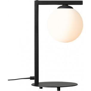 Elegancka Lampa stołowa szklana kula Zac Black biało-czarna Aldex do salonu i sypialni