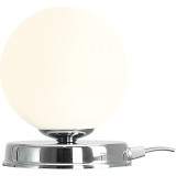 Elegancka Lampa stołowa szklana kula Ball Chrome 14 biało-chromowana Aldex do salonu i sypialni