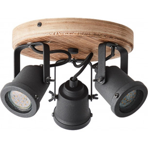 Inge III dark wood&amp;black industrial ceiling spotlight Brilliant