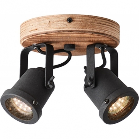 Inge II Round dark wood&amp;black industrial ceiling spotlight Brilliant