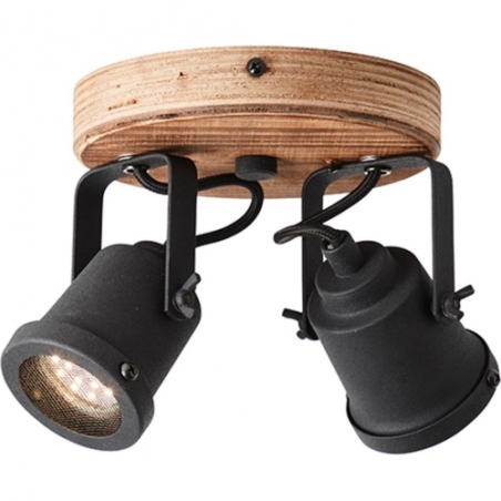 Inge II Round dark wood&amp;black industrial ceiling spotlight Brilliant