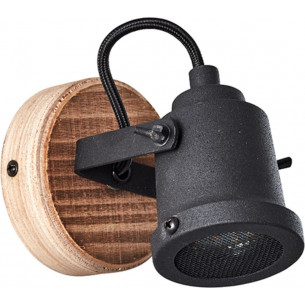 Inge black industrial wall lamp with wood Brilliant