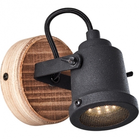 Inge black industrial wall lamp with wood Brilliant