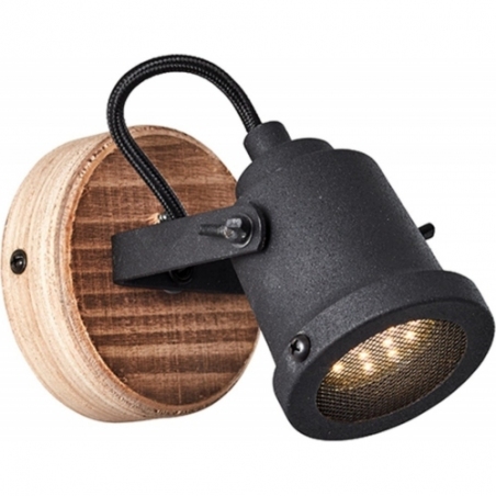 Inge black industrial wall lamp with wood Brilliant