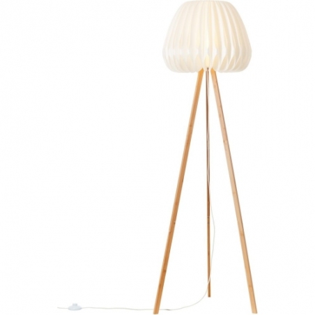 Lampa podłogowa trójnóg drewniany Inna biała Brilliant do salonu i sypialni