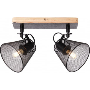 Kierunkowy Reflektor sufitowy ażurowy 2 punktowy Whole czarny/drewno Brilliant do przedpokoju i kuchni 2