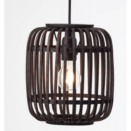 Stylowa Lampa wisząca bambusowa Woodrow 21 ciemne drewno/czarny Brilliant do salonu i kuchni