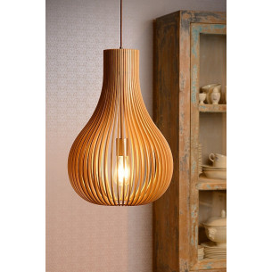 Designerska Lampa wisząca drewniana Bodo 38 Brzoza Lucide do salonu i sypialni.