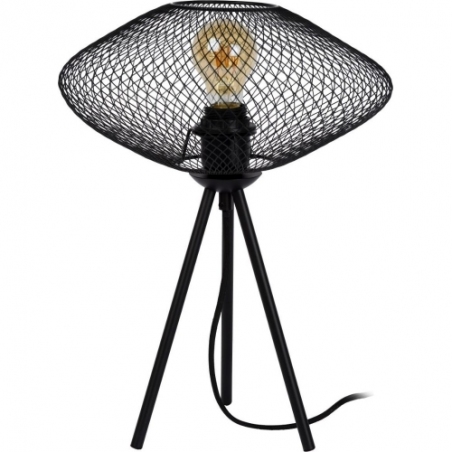 Stylowa Lampa stołowa trójnóg ażurowy Mesh czarna Lucide do salonu i sypialni