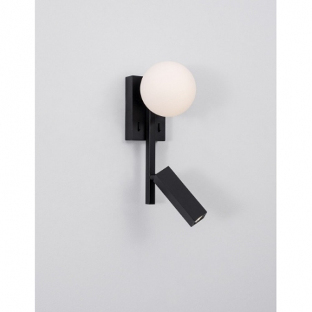 Pauline LED black sand&amp;white glass ball wall lamp with reading lamp