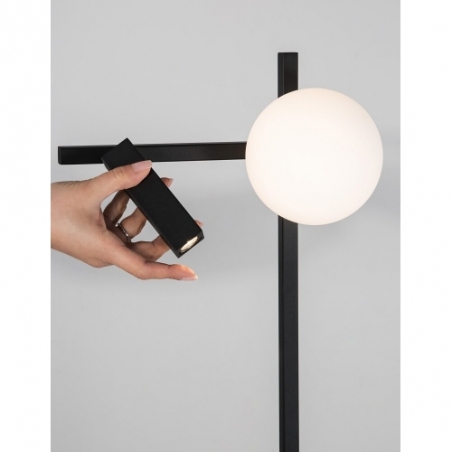 Stylowa Lampa podłogowa szklana kula z lampką do czytania Pauline LED czarny piaskowy/biały do salonu i sypialni