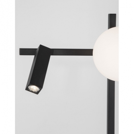 Stylowa Lampa podłogowa szklana kula z lampką do czytania Pauline LED czarny piaskowy/biały do salonu i sypialni