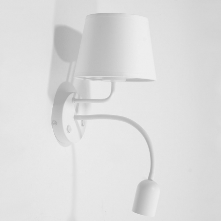 Ładny Kinkiet z abażurem i lampką do czytania Maja LED biały TK Lighting do sypialni i salonu.