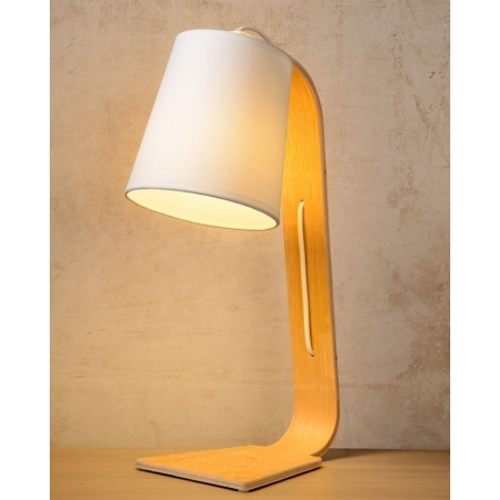 Stylowa Lampa biurkowa drewniana z abażurem Nordic 15 Biała Lucide na biurko od BlowUpDesign.pl