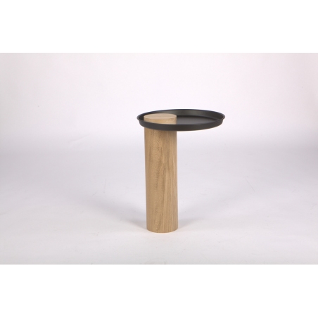 Stylowy Stolik boczny drewniany z tacą Tyk 43 dębowo-czarny Nordifra do salonu i sypialni