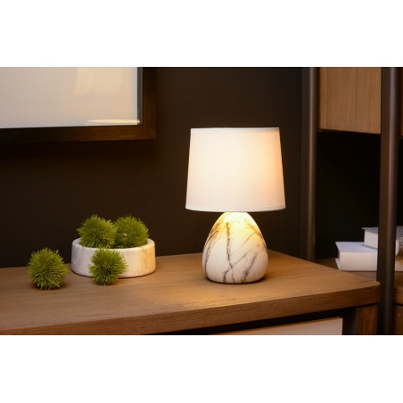 Stylowa Lampa stołowa ceramiczna z abażurem Marmo biała Lucide do salonu