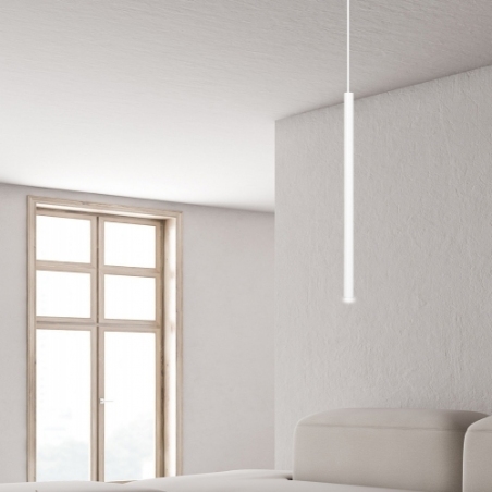 Elegancka Lampa minimalistyczna wisząca tuba Selter 8 biała Emibig nad wyspę kuchenną