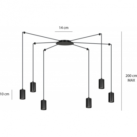 Stylowa Lampa wisząca "pająk" regulowana Traker VI czarna Emibig do salonu, kuchni i sypialni