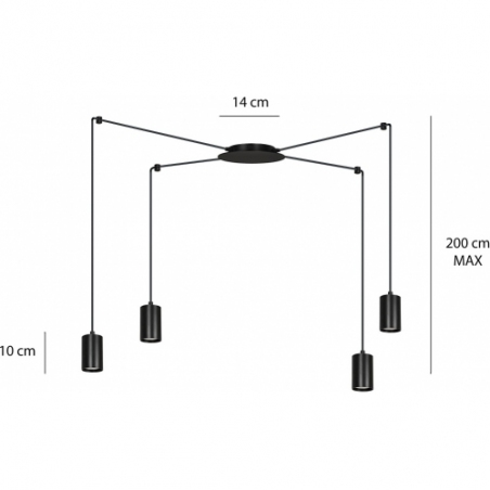 Stylowa Lampa wisząca "pająk" regulowana Traker IV czarna Emibig do salonu, kuchni i sypialni