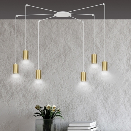 Stylowa Lampa wisząca "pająk" glamour Traker VI biało-złota Emibig do salonu, kuchni i sypialni