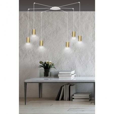 Stylowa Lampa wisząca "pająk" glamour Traker VI biało-złota Emibig do salonu, kuchni i sypialni