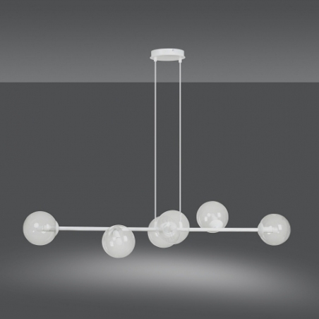 Stylowa Lampa wisząca podłużna szklane kule Rossi VI biało-przezroczysta Emibig nad stół