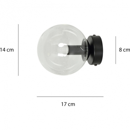 Rossi 15 black&amp;clear glass ball wall lamp Emibig