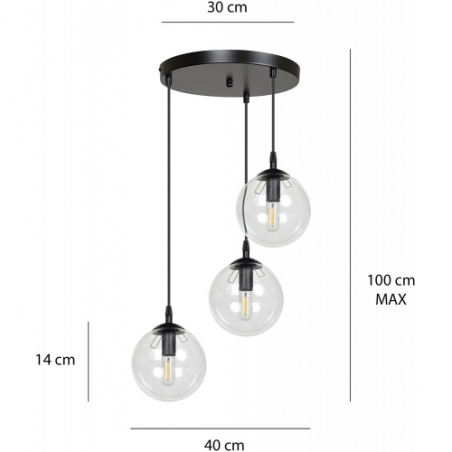 Stylowa Lampa wisząca szklane kule Cosmo III premium czarno-przezroczysta Emibig nad stół