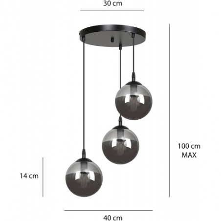 Stylowa Lampa wisząca szklane kule Cosmo III premium czarno-grafitowa Emibig nad stół