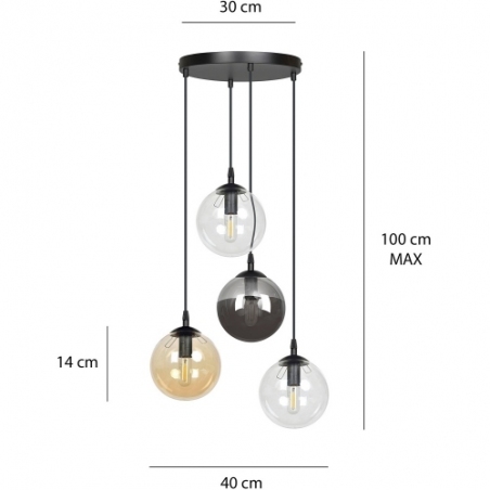 Stylowa Lampa wisząca szklane kule Cosmo IV premium czarny/multikolor Emibig nad stół