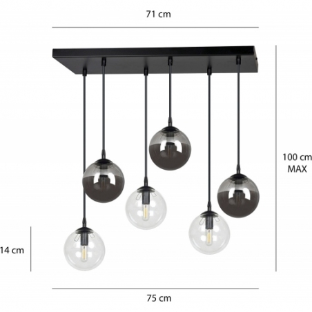 Cosmo VI graphite&amp;transparent glass balls pendant lamp Emibig