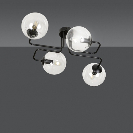 Stylowa Lampa sufitowa szklane kule Brendi IV czarno-przezroczysta Emibig do salonu i jadalni