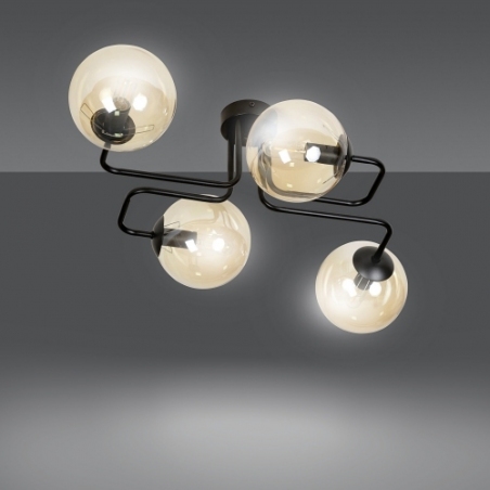 Brendi IV black&amp;honey glass balls semi flush ceiling light Emibig