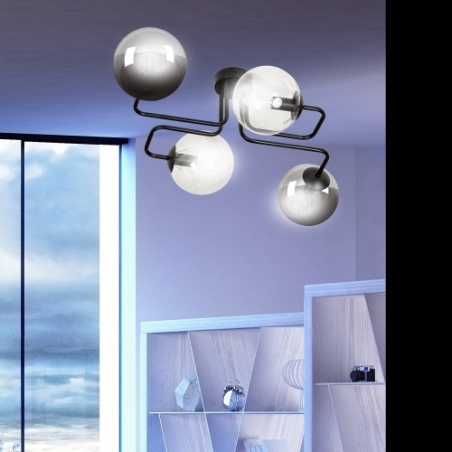 Brendi IV graphite&amp;transparent glass balls semi flush ceiling light Emibig