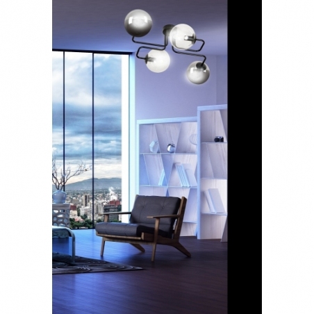 Brendi IV graphite&amp;transparent glass balls semi flush ceiling light Emibig