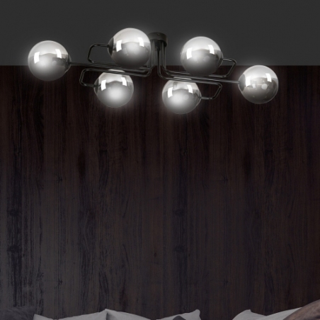 Stylowa Lampa sufitowa szklane kule Brendi VIA czarno-grafitowa Emibig do salonu i jadalni