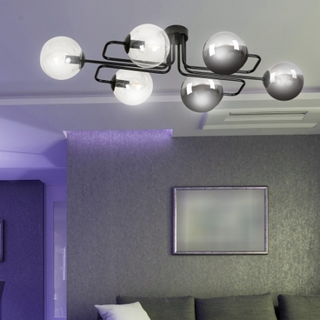 Brendi VIA graphite&amp;transparent glass balls semi flush ceiling light Emibig