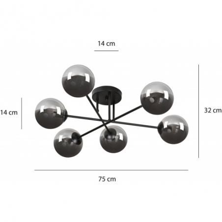 Brendi VIB black&amp;graphite glass balls semi flush ceiling light Emibig